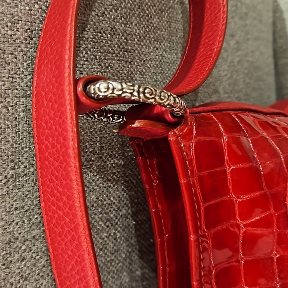 Vintage Brighton Red Croc Embossed Leather Handbag - Picture 4 of 16